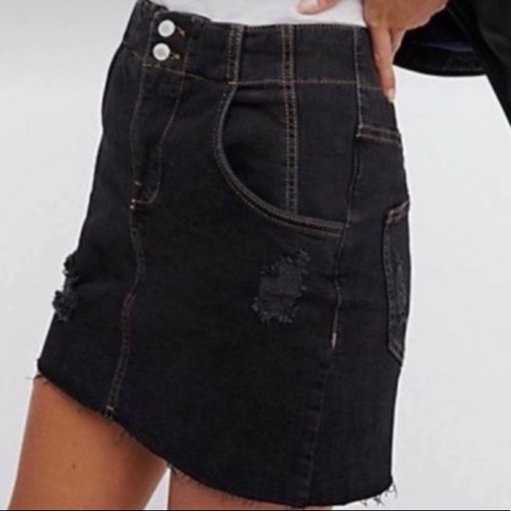 Free People Black Denim Skirt with cinch belt